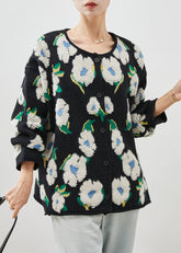 Einzigartiger schwarzer Oversize-Strickcardigan aus Jacquard-Strick für den Winter